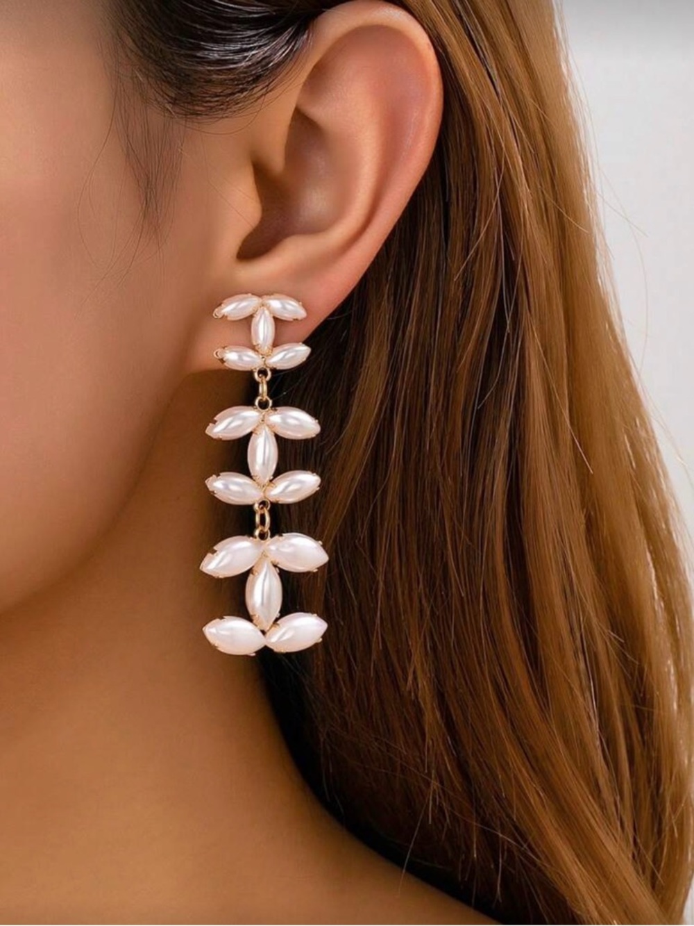 PEARL PARADE Elegant White CC Layered Gold Tone Drop Earrings